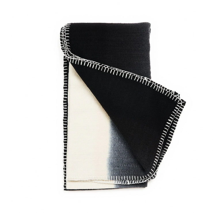 Ink Black White Ombre Textured Throw In Hand Spun Merino And Hand Stitched Hem - Fluent Trends Throw Blankets