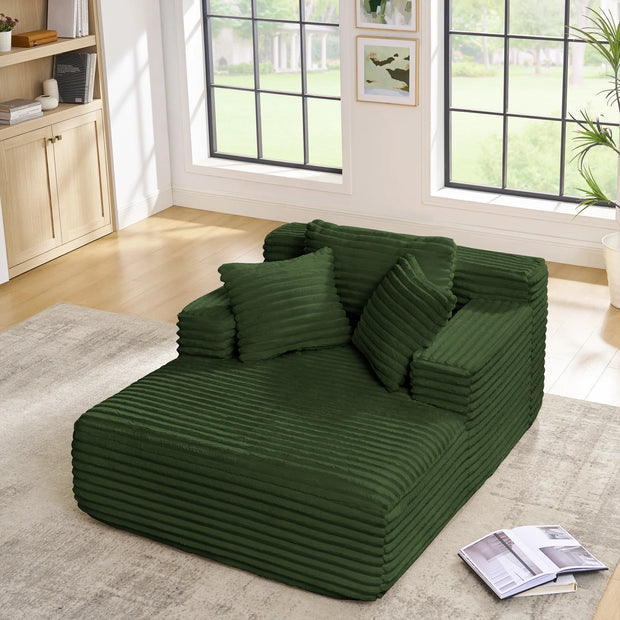 Green Corduroy Chaise Lounge Sofa Bed - Modern Foam Cloud Couch for Living Room - Fluent Trends