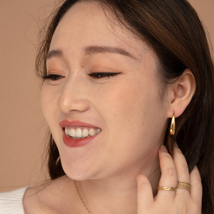 Crescent Moon Thread Drop Earrings in 14K Gold Plated