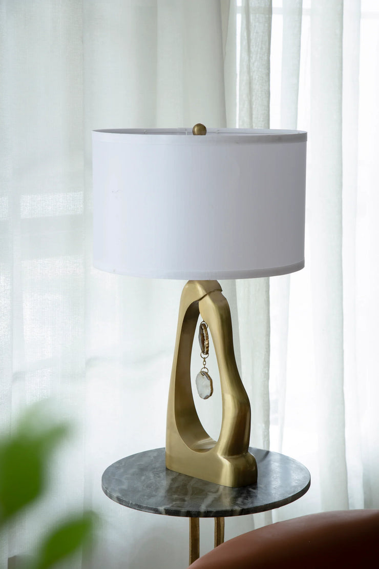 Modern Gold Geode Table Lamp with White Drum Shade & Agate Accents, 27.5" H - Fluent Trends - Fluent Trends