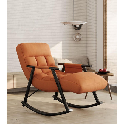Casual folding rocking chair upholstered, lounge rocking chair adjustable high back and foot rest,side pockets placed in living room bedroom balcony Streamdale Furniture