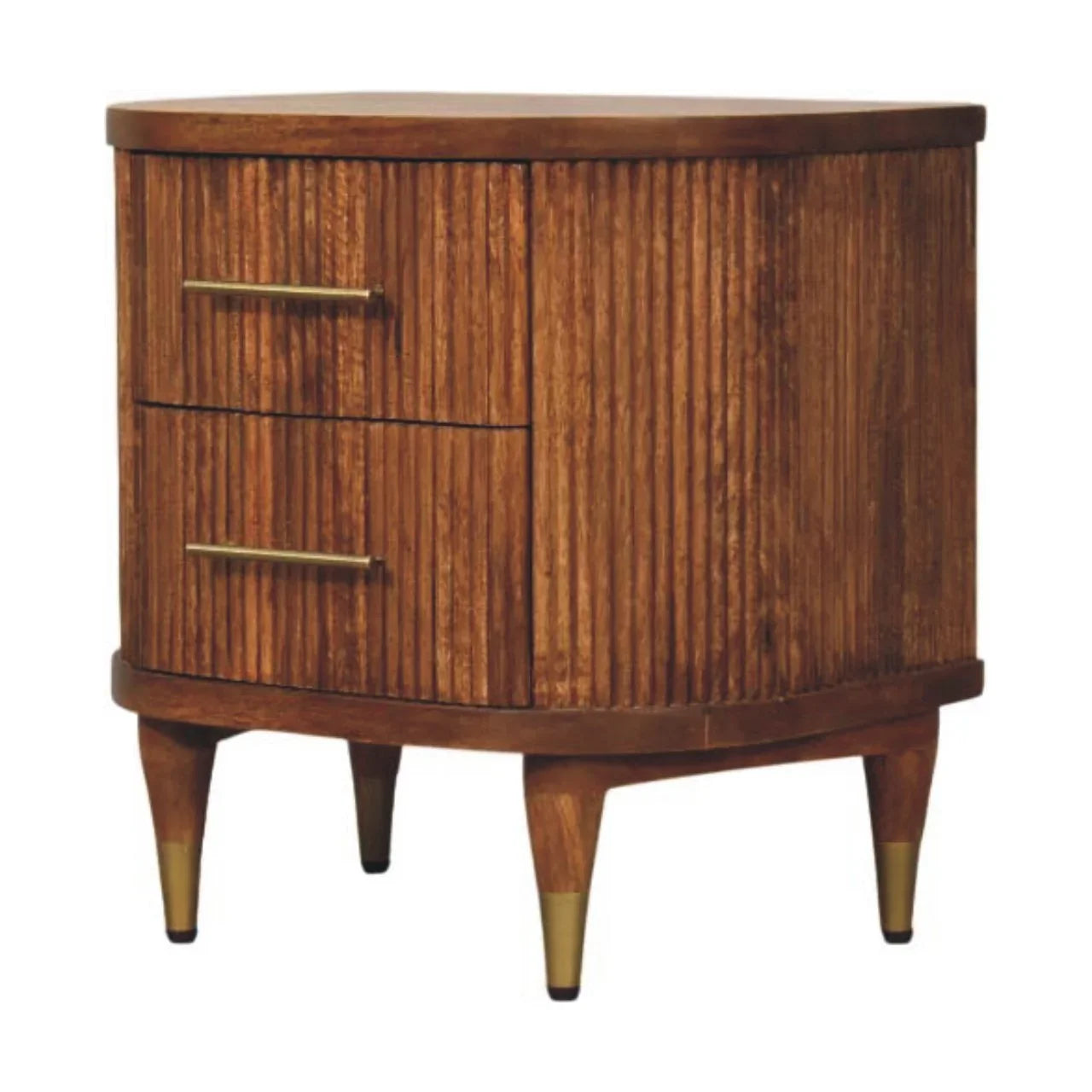 Solid Wood Ribbed Bedside | Brass Accents