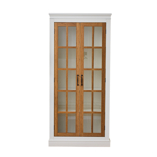 Rustic Style Display Curio Cabinet with Lattice Window Doors