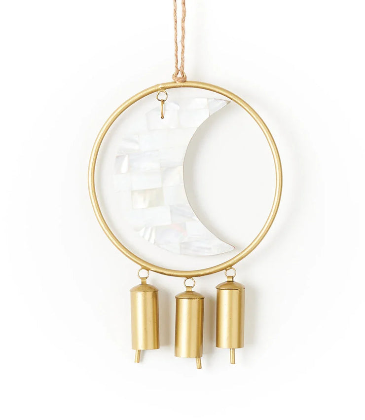 Chayana Large Moon Mother of Pearl Wind Chime - Fair Trade Decor - Fluent Trends