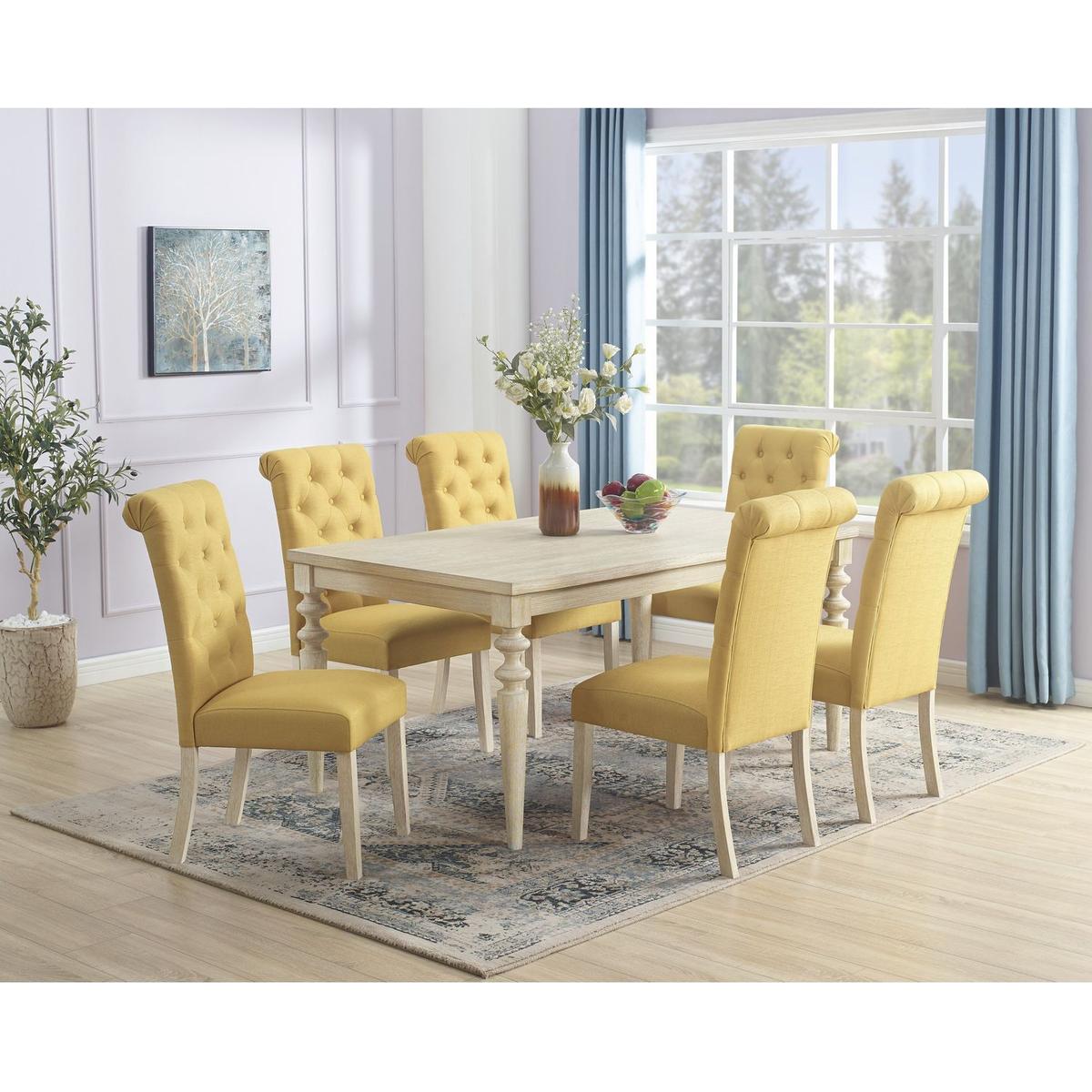 Amonia 7-piece Dining Set, Turned-Leg Dining Table with 6 Tufted Chairs Streamdale Furniture