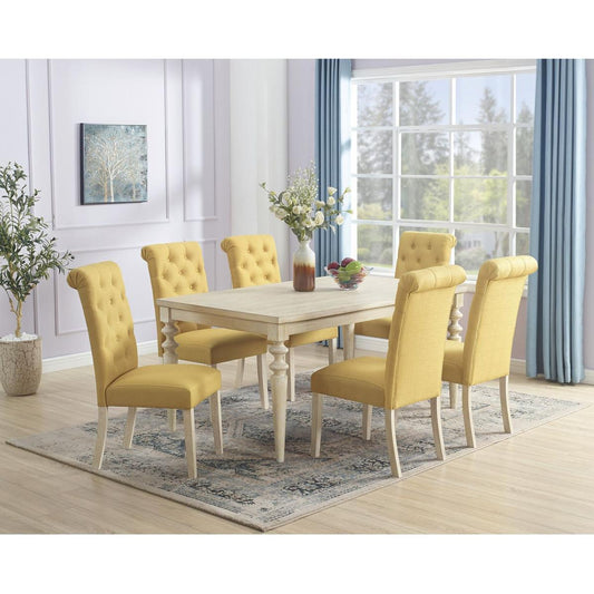 Amonia 7-piece Dining Set, Turned-Leg Dining Table with 6 Tufted Chairs Streamdale Furniture