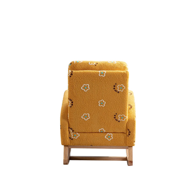 Modern Nursery Rocking Chair Mid Century Accent with Side Pocket Mustard Boucle Upholstered High Back - Fluent Trends