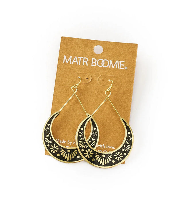 Nisha Crescent Moon Hoop Earrings - Gold, Black - Fluent Trends
