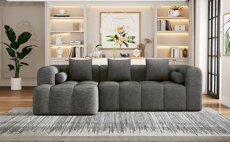 Modern Grey Modular Sectional Sofa with Deep Seating and Side Pockets in Chenille Fabric - Fluent Trends