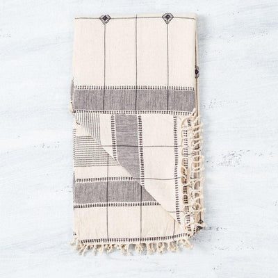 Mool Handwoven Artisanal King Size Organic Cotton Bedspread In Black & Off White - Fluent Trends