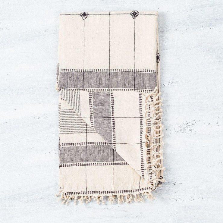 Mool Handwoven Artisanal King Size Organic Cotton Bedspread In Black & Off White - Fluent Trends