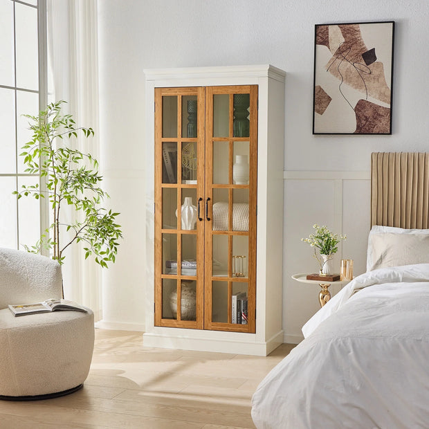 Rustic Style Display Curio Cabinet with Lattice Window Doors - Fluent Trends