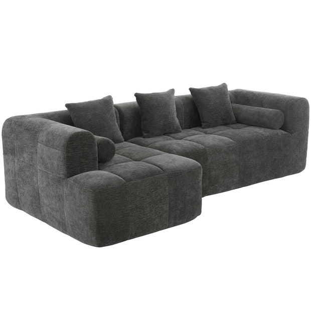 Modern Grey Modular Sectional Sofa with Deep Seating and Side Pockets in Chenille Fabric - Fluent Trends