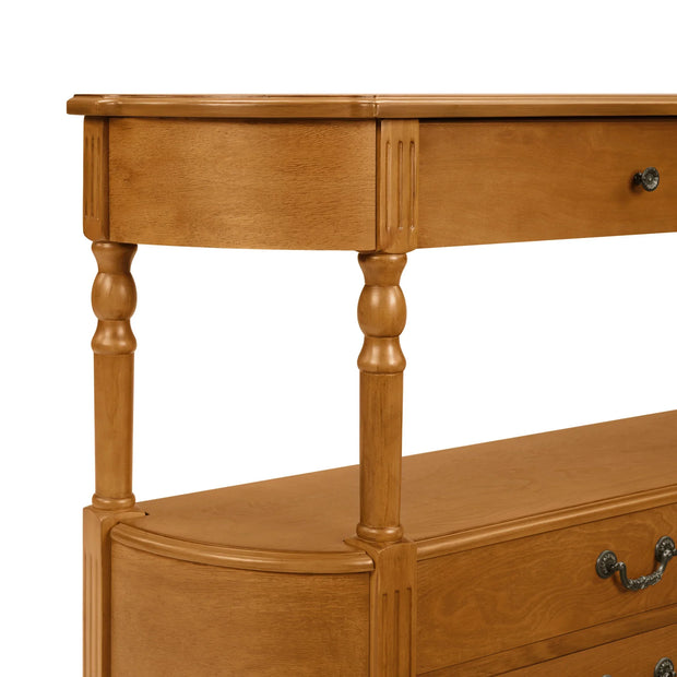 Retro Curved Wood Console Table with 3 Drawers, 43'' Entry Table with Storage Shelf, Sofa Table Behind Couch with Solid Wood Legs for Living Room Hallway, Brown - Fluent Trends