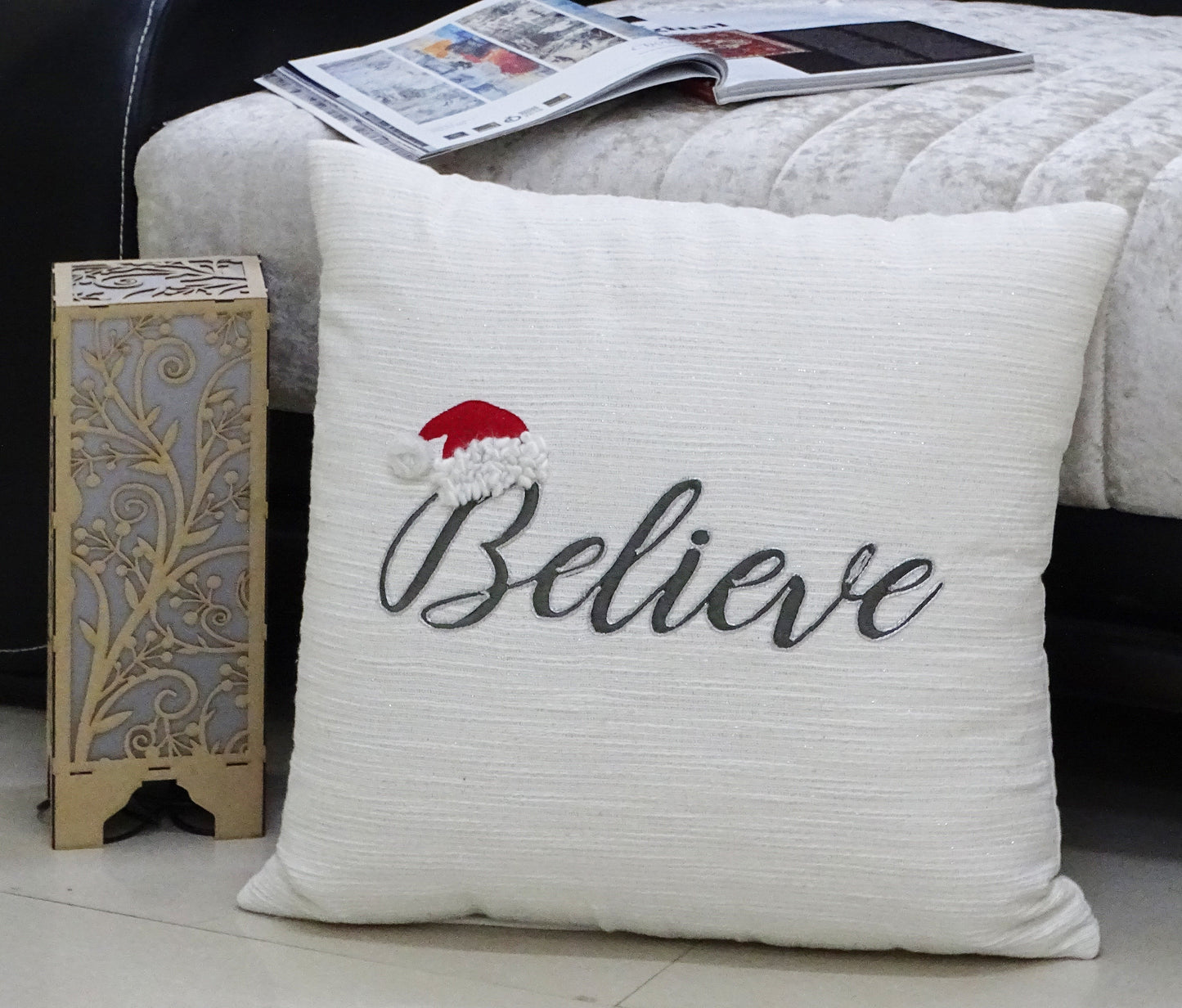 Vibhsa 20" x 20" Christmas Pillow- Believe - Fluent Trends Home Furnishings
