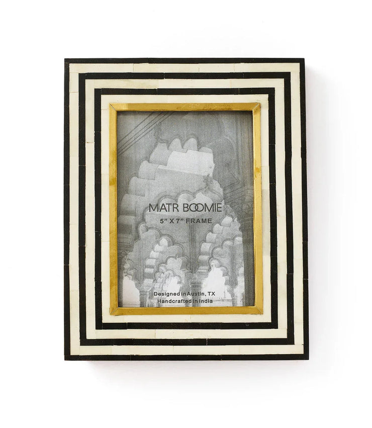 Rajiva 5x7 Black & Cream Picture Frame - Hand Carved Bone - Fluent Trends