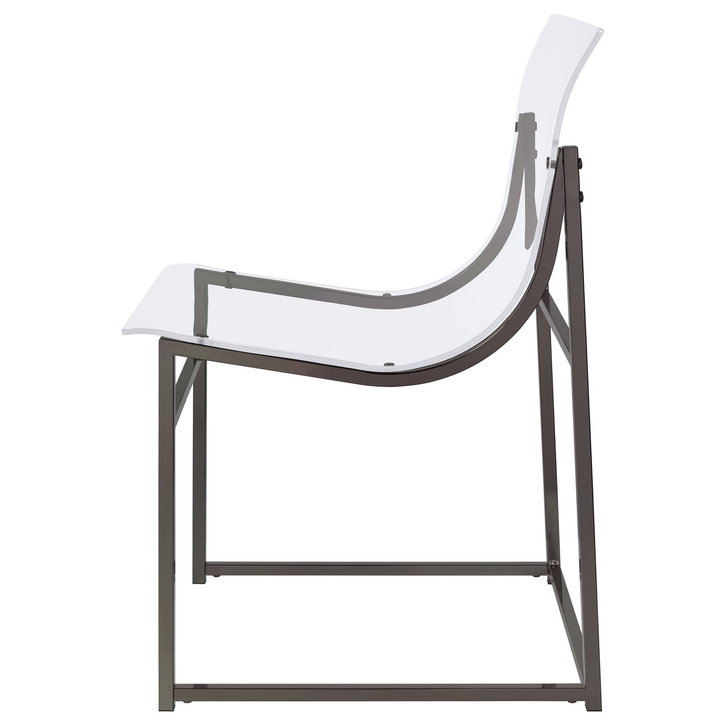 Transparent acrylic seat with sleek black metal frame, modern minimalist clear chair design