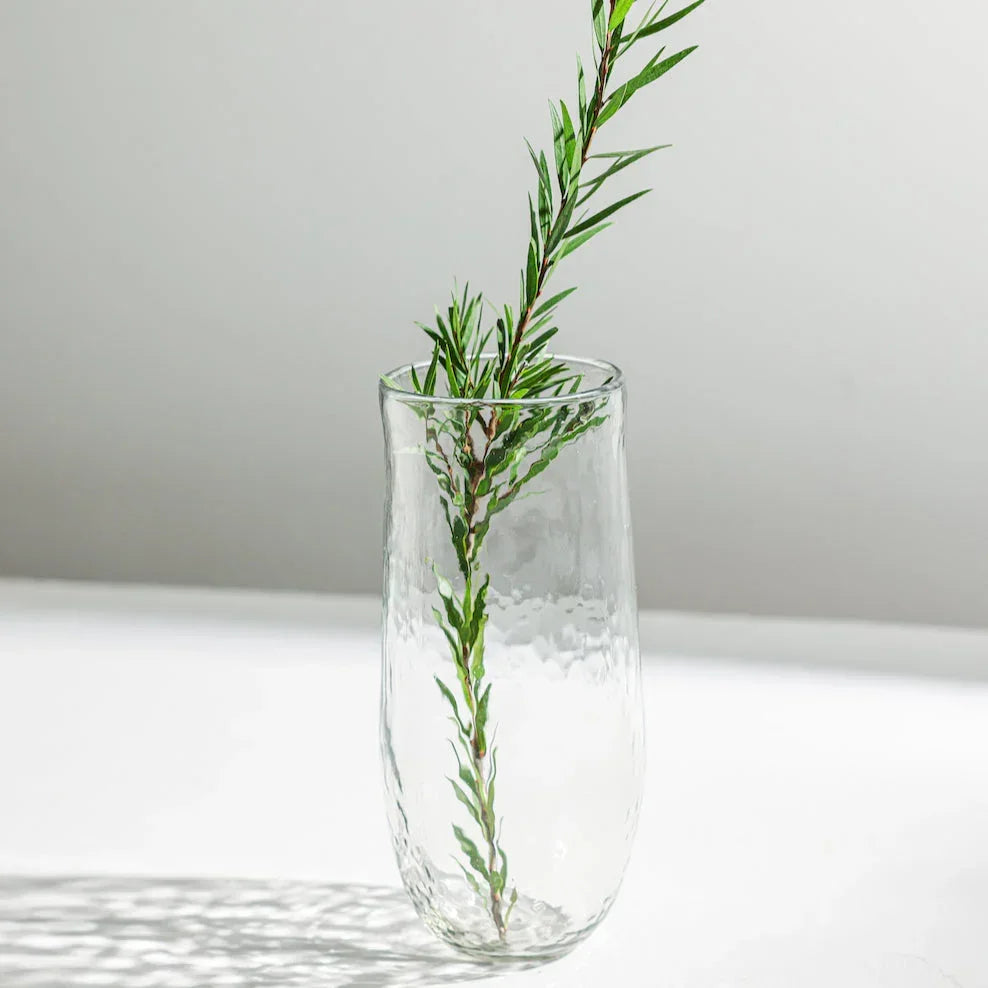 Tall Glass Vase - Pebbled Texture Clear Design for Branches & Stems