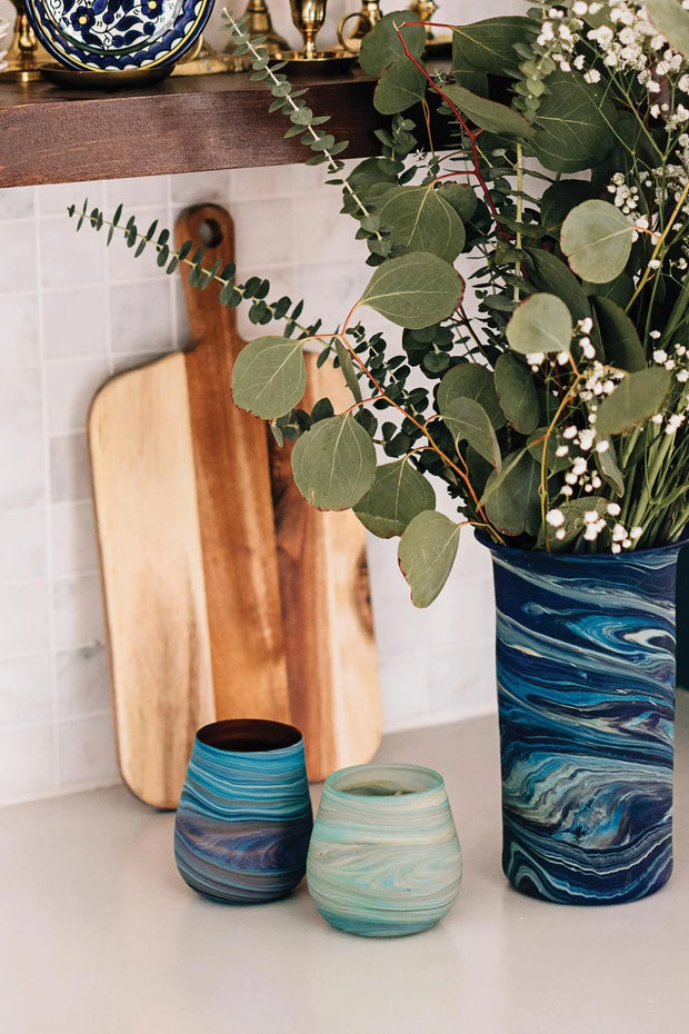 Desert Sands Phoenician Glass Votive | Candle Holder | Brown Striped - Fluent Trends