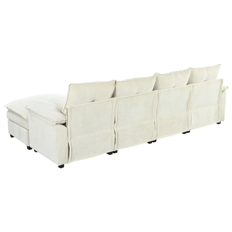 Fluent Trends U-Shaped Chenille Sectional Sofa - Beige 6-Seater with Adjustable Armrests - Fluent Trends