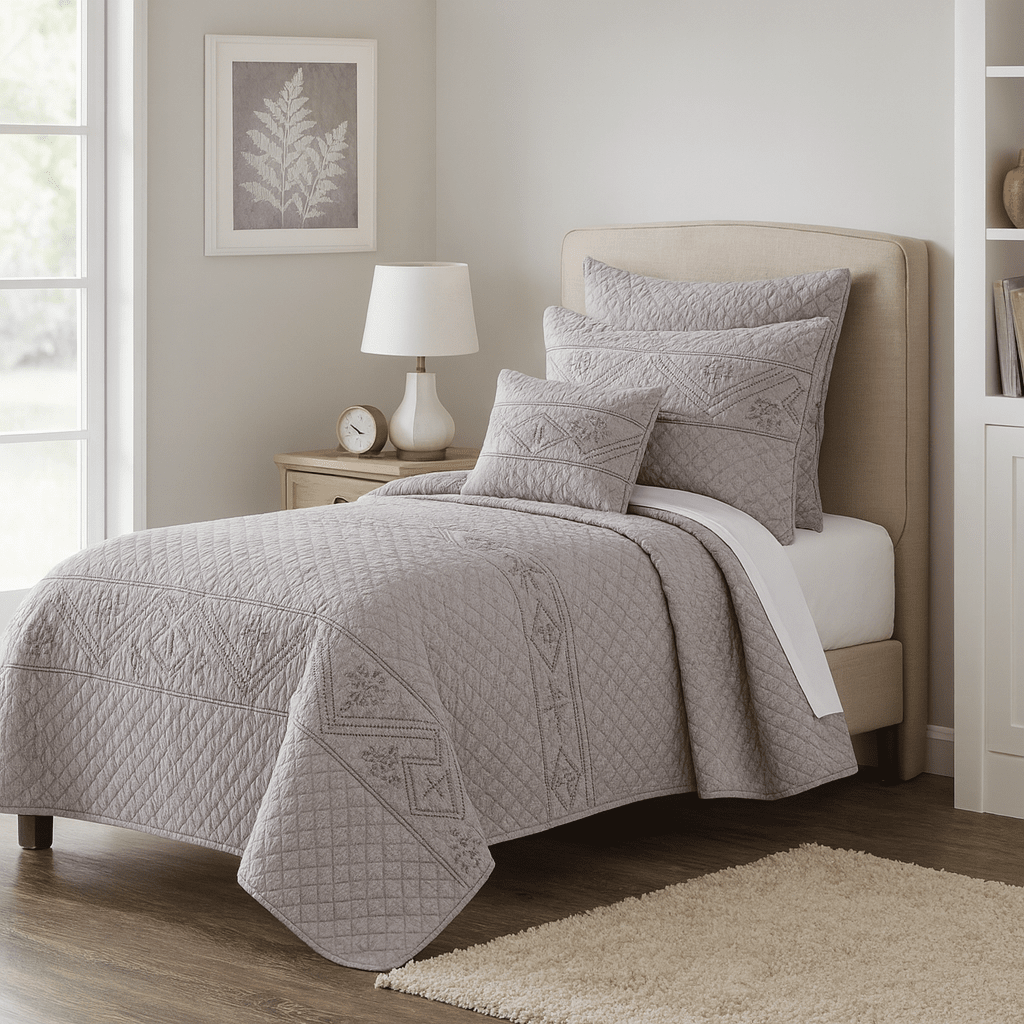DaDa Bedding Whimsical Lavender Grey Cottage Soft Quilted Coverlet Bedspread Set (JHW866)