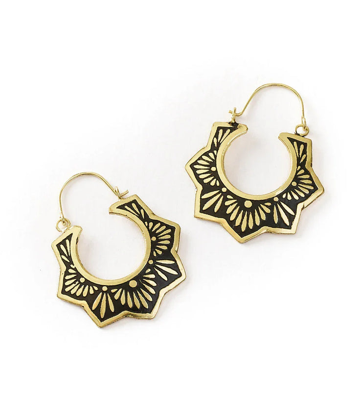Nisha Lotus Hoop Earrings - Gold, Black - Fluent Trends