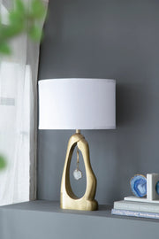 Modern Gold Geode Table Lamp with White Drum Shade & Agate Accents, 27.5" H - Fluent Trends - Fluent Trends