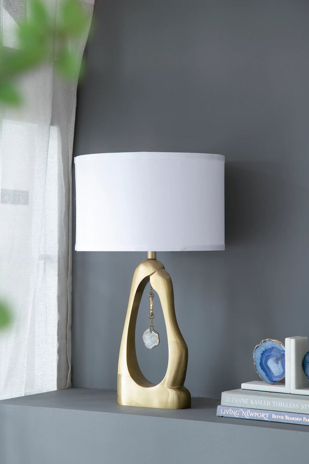 Modern Gold Geode Table Lamp with White Drum Shade & Agate Accents, 27.5" H - Fluent Trends - Fluent Trends