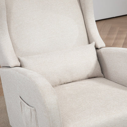 25.4'W Modern Rocking Chair for Nursery, Mid Century Accent Arm Rocker With Retractable Footrest, Side Pocket, Comfy Upholstered Wingback Wooden Glider Chair for Living Room Baby Kids Room. Beige Streamdale Furniture