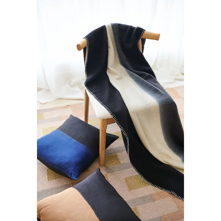 Ink Black White Ombre Textured Throw In Hand Spun Merino And Hand Stitched Hem - Fluent Trends Throw Blankets