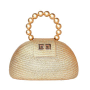 The Orla Gold Woven Straw & Wooden Bead Statement Clutch Bag - Fluent Trends