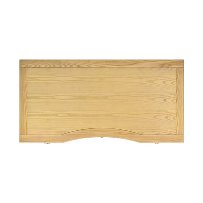Overhead top view of an ash wood executive desk showing the expansive natural brown surface area and clean modern lines.