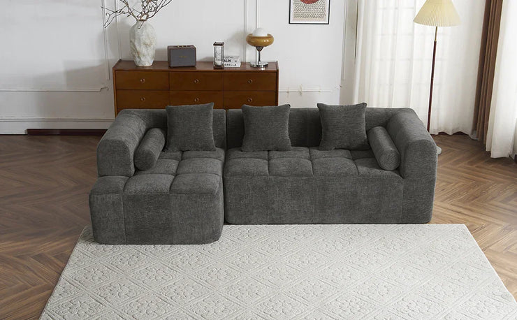Modern Grey Modular Sectional Sofa with Deep Seating and Side Pockets in Chenille Fabric - Fluent Trends