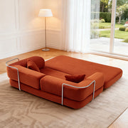 Red Corduroy 5-in-1 Modular Floor Sofa Sleeper Bed, No Assembly - Fluent Trends