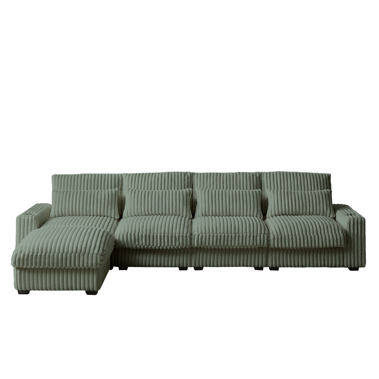 126-inch Corduroy With Cup Holder Super Large L-Shaped Sofa, Movable Footrest