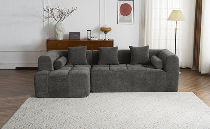 Modern Grey Modular Sectional Sofa with Deep Seating and Side Pockets in Chenille Fabric - Fluent Trends