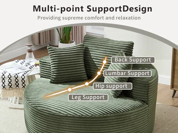 Round Sofa | Couch Bed with Memory Foam and Three Pillows | Green - Fluent Trends