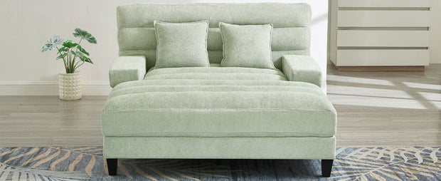 Green Chenille Chaise Lounge Sofa Bed with Adjustable Back & Smart RGB LED Lights - Fluent Trends