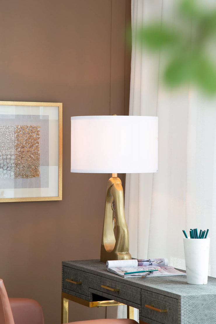 Modern Gold Geode Table Lamp with White Drum Shade & Agate Accents, 27.5" H - Fluent Trends - Fluent Trends