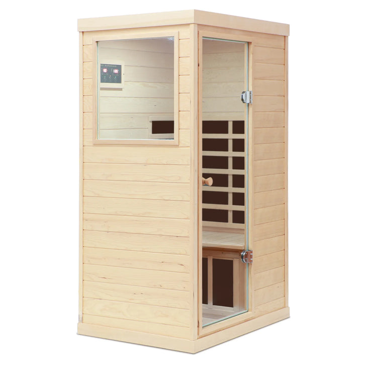 Natural Hemlock Wood | Mini One Person | Left Door Far Infrared Sauna - Fluent Trends