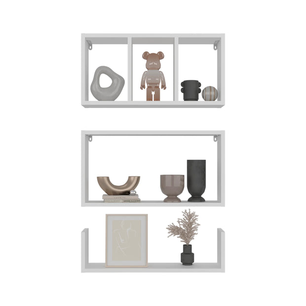 Modern Wall Mounted Floating Shelves, Set of 3 Rectangular Display Racks - Fluent Trends