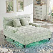 Green Chenille Chaise Lounge Sofa Bed with Adjustable Back & Smart RGB LED Lights - Fluent Trends
