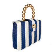 The Louisa Blue & Cream Stripe Woven Straw Clutch Bag - Fluent Trends