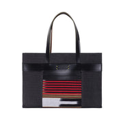Black Leather & Canvas Tote Bag with Pockets - Fluent Trends