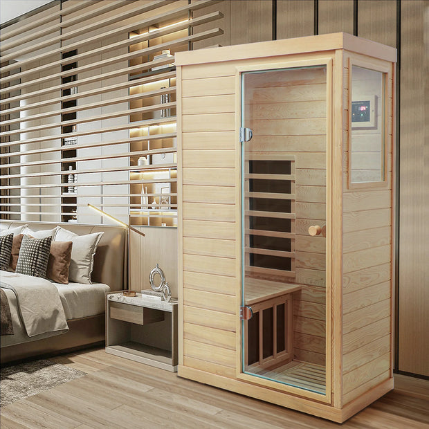 Natural Hemlock Wood | Mini One Person | Right Door Far Infrared Sauna - Fluent Trends