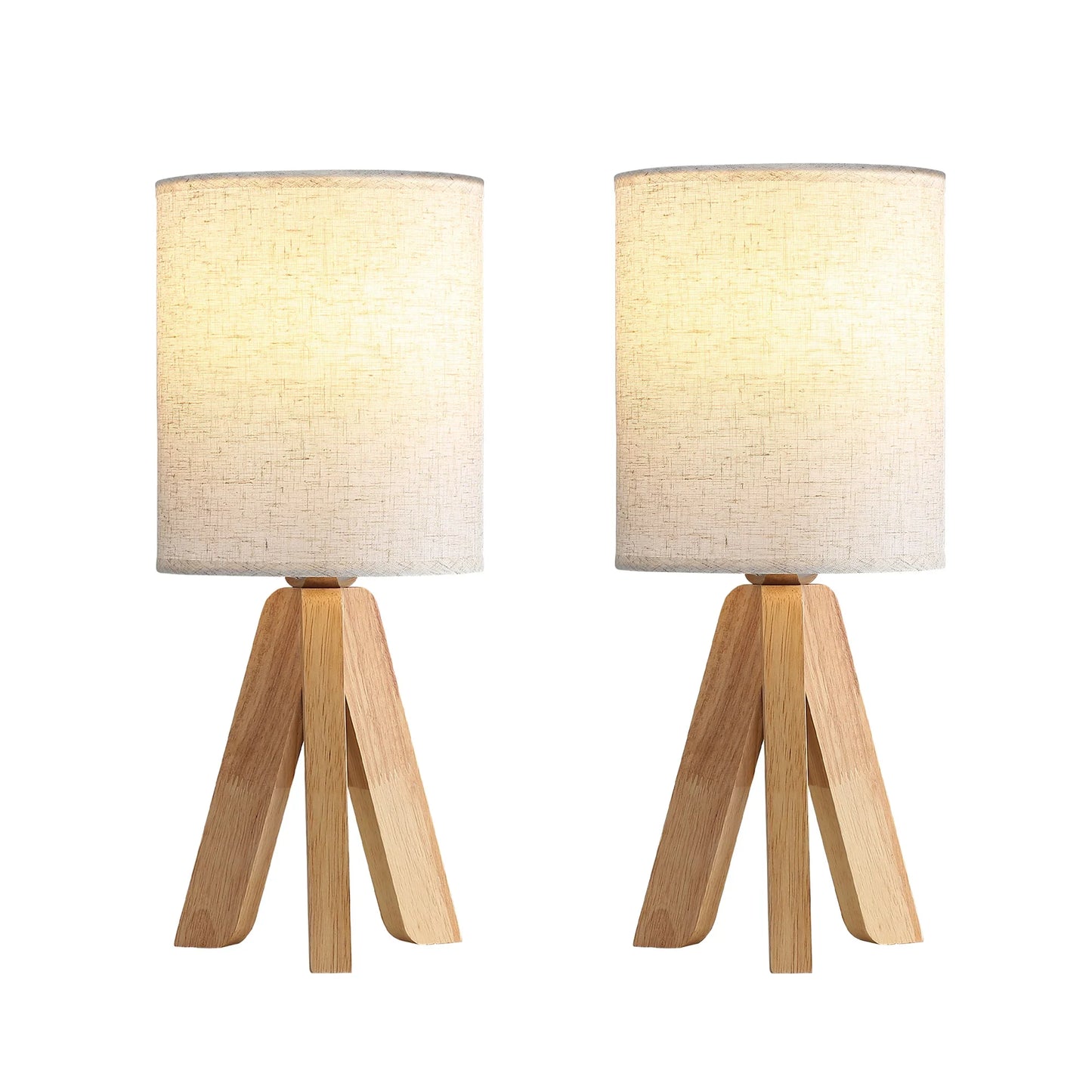 Wood Table Lamps Set of 2 - Modern Natural Base Nightstand Lights
