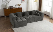 Modern Grey Modular Sectional Sofa with Deep Seating and Side Pockets in Chenille Fabric - Fluent Trends