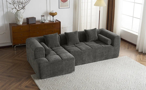 Modern Grey Modular Sectional Sofa with Deep Seating and Side Pockets in Chenille Fabric - Fluent Trends