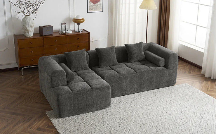Modern Grey Modular Sectional Sofa with Deep Seating and Side Pockets in Chenille Fabric - Fluent Trends