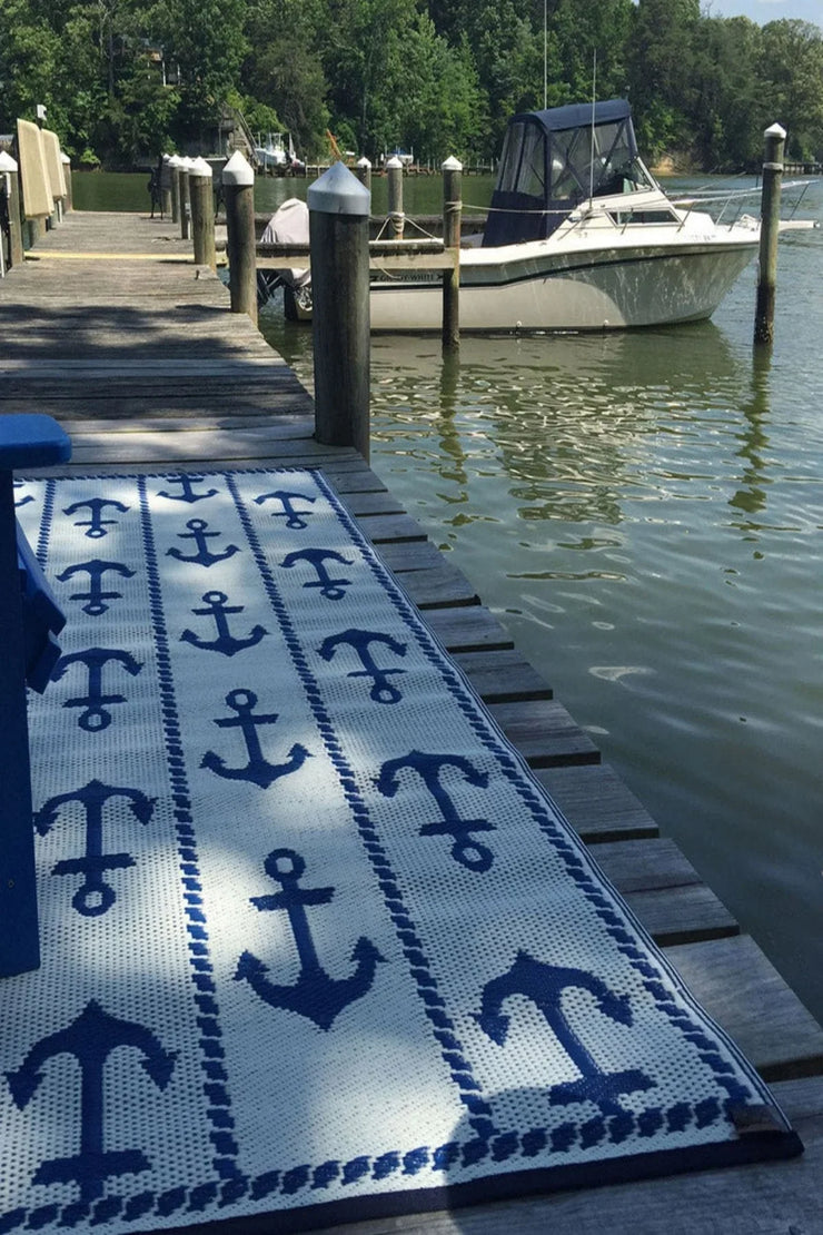 Anchor Blue & White Outdoor Mat / Rug - Fluent Trends